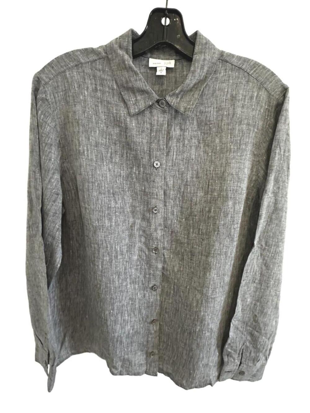 J.Jill Love Linen Women's 100% Linen Grey Button-Up Shirt - Medium